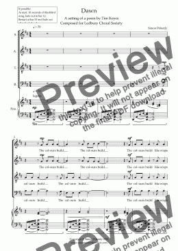 page one of Dawn, for SATB and piano, by Simon Peberdy for Ledbury Choral Society at Ledbury Poetry Festival 2024