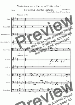 page one of Variations on a theme of Dittersdorf - Reicha - Solo Cello & Chamber Orchestra - Score