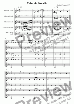 page one of "Valse de Danielle" for Clarinet quartet