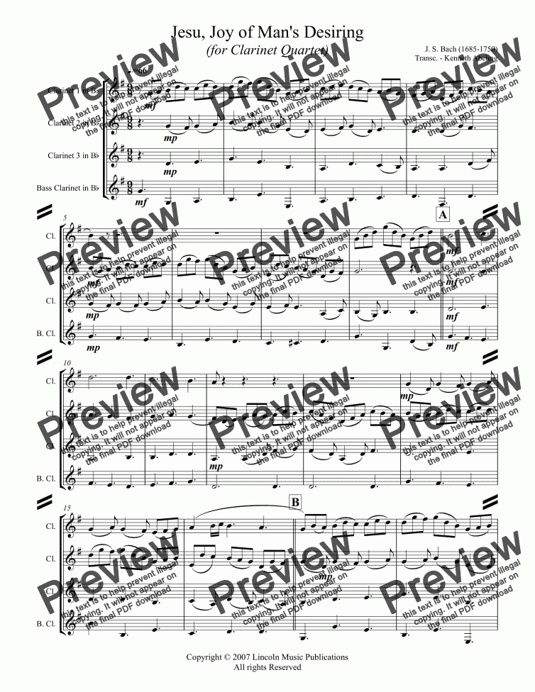 Bach Jesu, Joy of Man's Desiring (for Quartet) Buy PDF