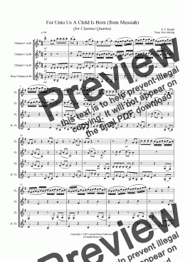page one of Handel - Messiah - Unto Us a Child is Born (Clarinet Quartet)