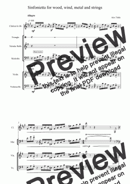 page one of Sinfonietta for wood, wind, metal and strings