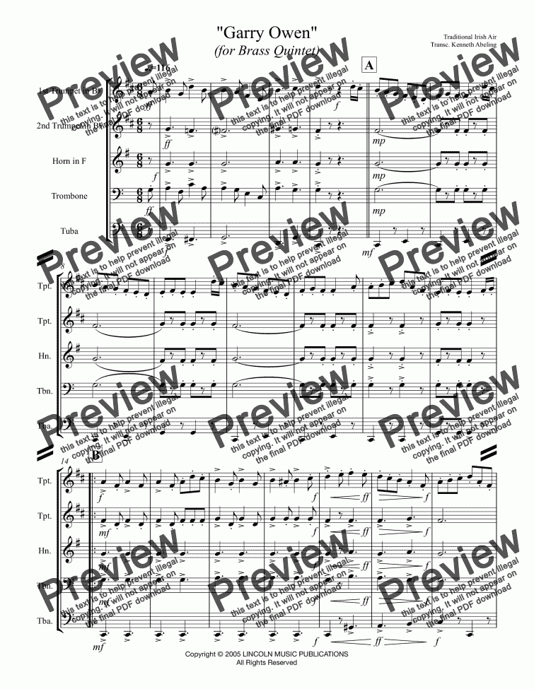 March - Garry Owen (Brass Quintet) - Download Sheet Music PDF file