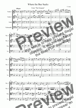 page one of Where the Bee Sucks for String Quartet