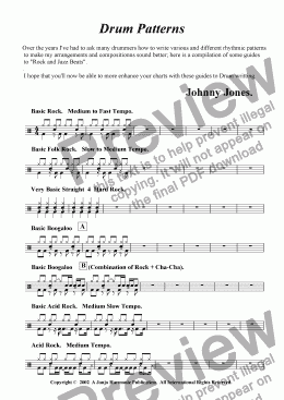 page one of Drum Patterns  "Rock and Jazz"  (for Arrangers and Composers)