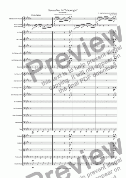 page one of Moonlight Sonata - 3rd Movement (C# Minor) - Orchestra with Clarinet and Bass Clarinet Duet