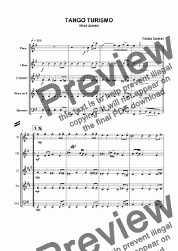 page one of Tango Turismo (wind quintet)