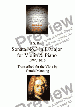 page one of BACH, J.S. - Sonata No. 3 for Violin & Clavier BWV 1016 - transcribed for the Viola by Gerald Manning