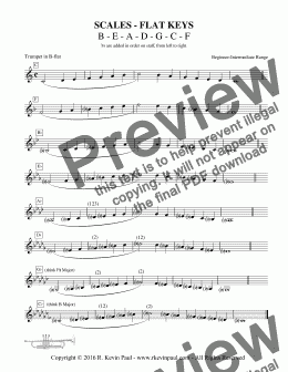 page one of Scale Sheet - Flat Keys - Beginner/Int. Range (Trumpet)