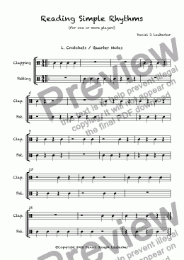 page one of Reading Rhythms, Clapping and Patting Quarter (Crotchet) and Eighth Notes (Quavers)