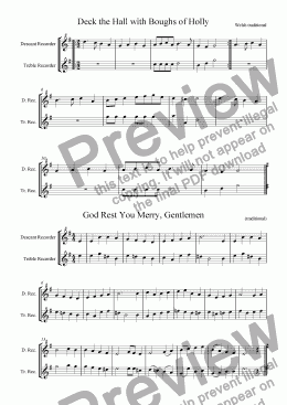page one of 11 Famous Carols for two Instruments,  Descant and Treble Version