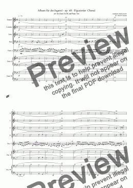 page one of Album für die Jugend - op. 68 - Figurierter  Choral - arr. for Choir SATB and Piano Trio