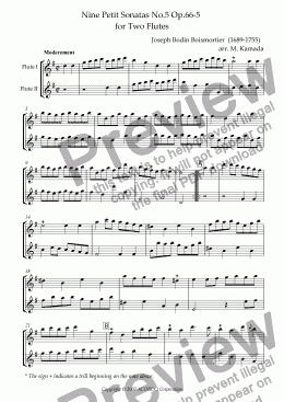 page one of Nine Petit Sonatas No.5 Op.66-5 for Two Flutes