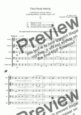 page one of Tallis Third Mode Melody Processional for Strings & Organ