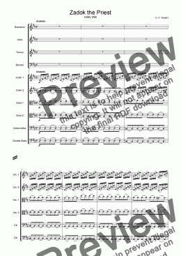 page one of Handel Zadok the Priest for Chorus and String Orchestra