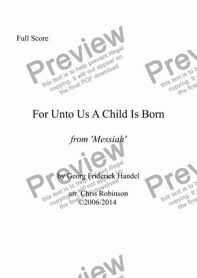 For Unto Us A Child Is Born - Messiah - For Chamber Orchestra - PDF