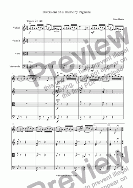page one of Diversions on a Theme by Paganini - String Quartet / Orchestra