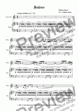 page one of Bolero   (Tenor Sax and Piano)