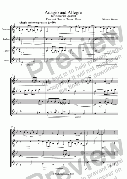 page one of Adagio and Allegro for Recorder Quartet