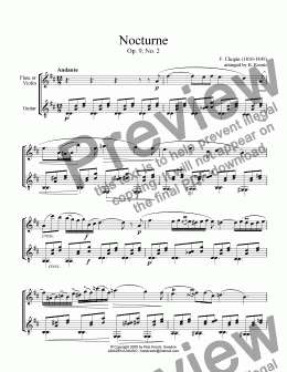 page one of Nocturne op. 9 No. 2 for flute and guitar