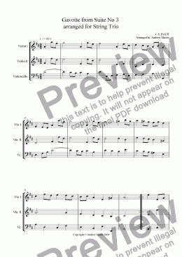 page one of Gavotte from Suite No 3 for String Trio