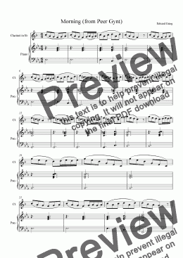 page one of Morning Mood from Peer Gynt - Clarinet Solo with Piano Accompaniment
