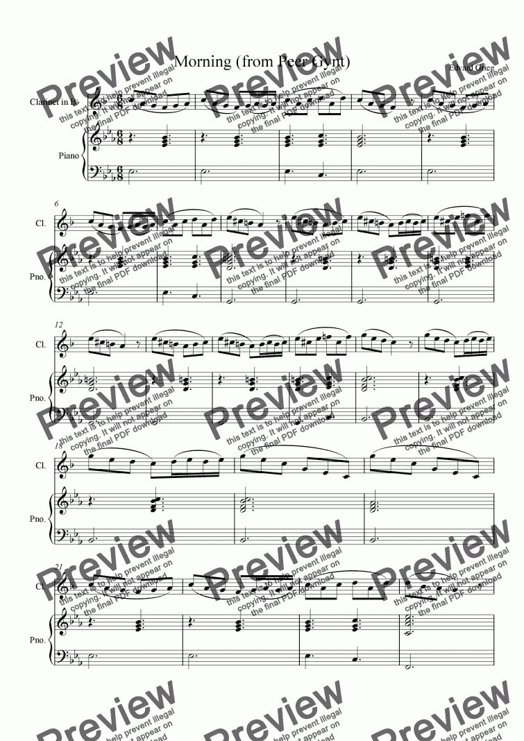 Morning Mood From Peer Gynt Clarinet Solo Download Sheet Music Pdf