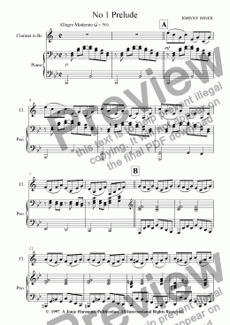 page one of Petite Suite for Clarinet  No 1 Prelude