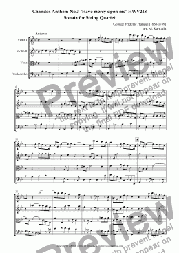 page one of Chandos Anthem No.3 "Have mercy upon me" HWV248 Sonata for String Quartet