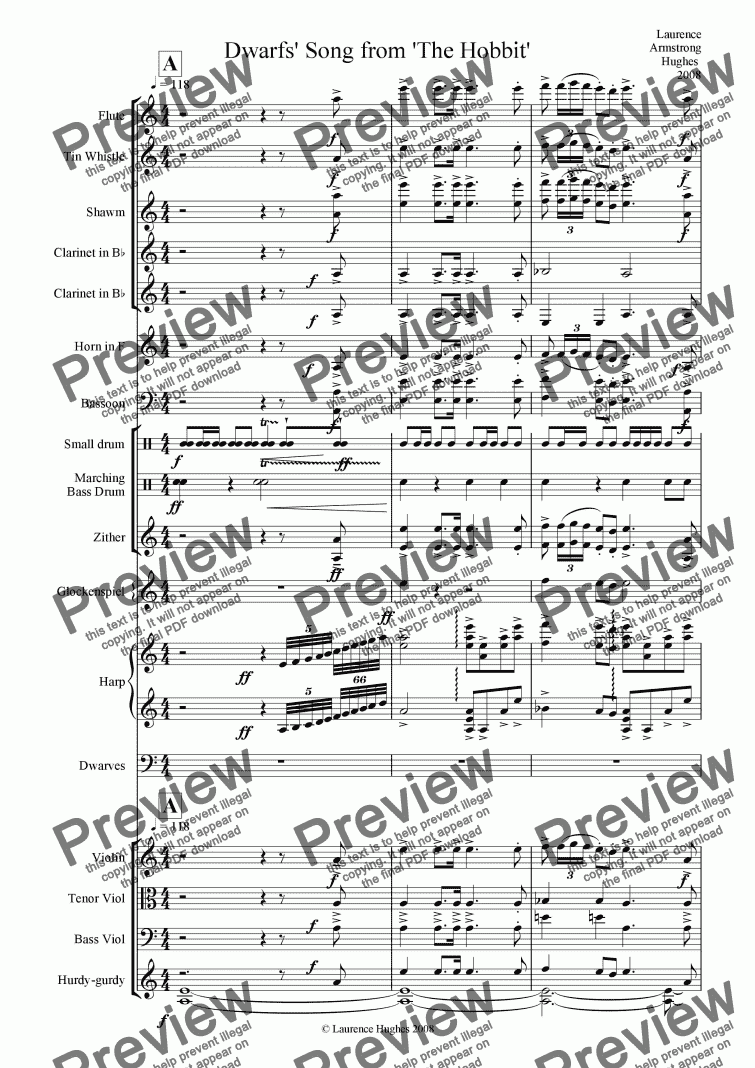 Dwarfs' Song from 'The Hobbit' - Download Sheet Music PDF file