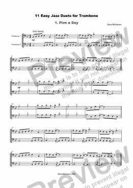 page one of 11 Easy Jazz Duets for Trombone