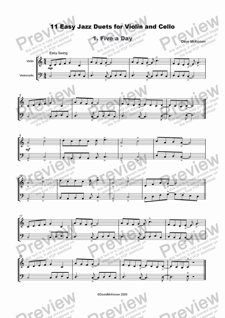 11 Easy Jazz Duets for Violin and ’Cello Download Sheet Music PDF