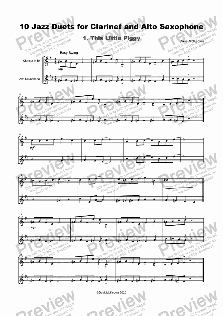 10 Jazz Duets For Clarinet And Alto Saxophone Sheet Music Pdf File