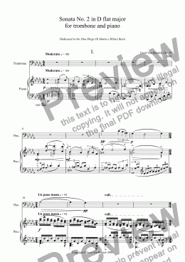 page one of Sonata No. 2 in D flat major for trombone and piano, Op. 29 - I. Moderato