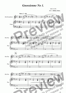 page one of Gnossienne No 1.   (Alto Saxophone and Piano)