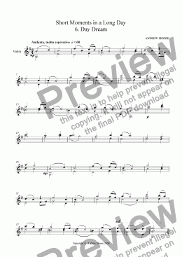 page one of Short Moments in a Long Day No 6 'Day Dream' for solo violin