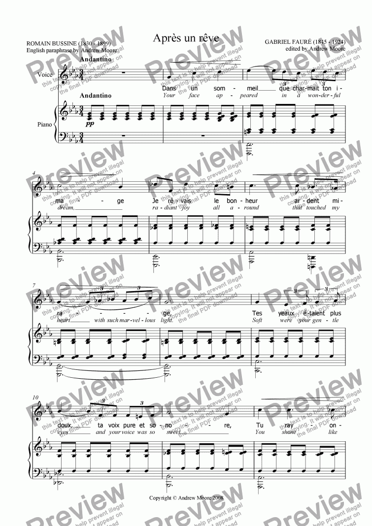 Apres Un Reve For Voice And Piano Op 7 No 1 Sheet Music Pdf File