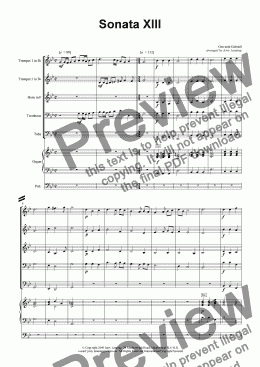 page one of Sonata XIII (brass quintet & organ) + mp3