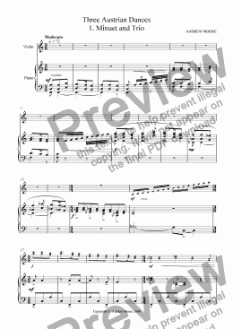 page one of Three Austrian Dances -  No 1 - Minuet & Trio for Violin & Piano