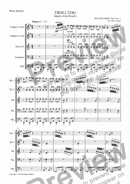 page one of Grieg: Trolltog/March of the Dwarfs (Brass Quintet)