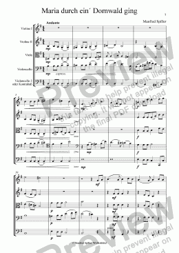 page one of Weihnachtliche Musik für Streichquintett. Maria durch ein Dornwald ging.
