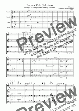 page one of Emperor Waltz arranged for String Quartet or Ensemble