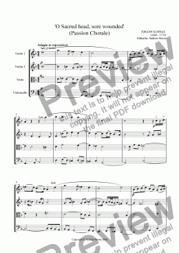 page one of Passion Chorale - ’O Sacred Head Sore Wounded’ for String Quartet