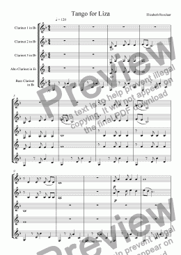 page one of "A Tango for Liza" for clarinet quartet