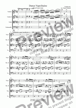 page one of Danse Napolitaine from Swan Lake Tchaikovsky for String Quartet