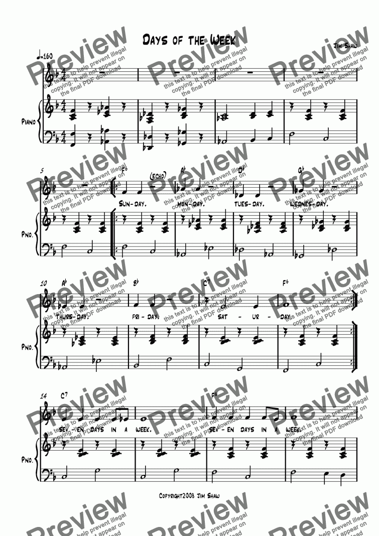 Days Of The week - Download Sheet Music PDF file