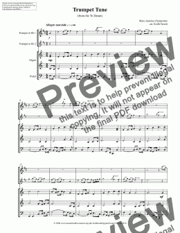 page one of Prelude from the Te Deum  (Eurovision Song Contest Theme) for two Trumpets & Organ(Semi-Pro-version)