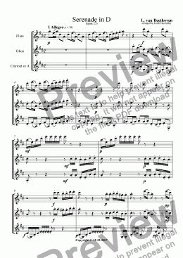 page one of Beethoven: Serenade in D opus 25 arr. Fl, Ob & Cl