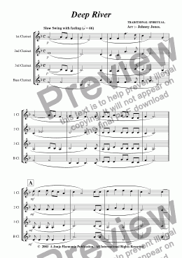 page one of Deep River   (Clarinet Quartet)
