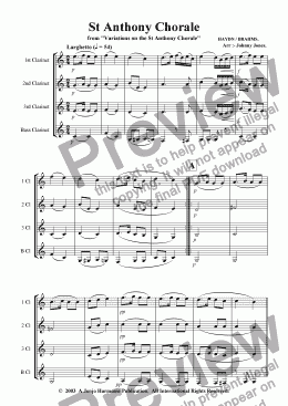 page one of St Anthony Chorale   (Clarinet Quartet)